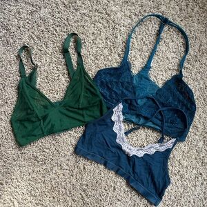 Lace Bralette Trio - Green, Teal, and Blue
